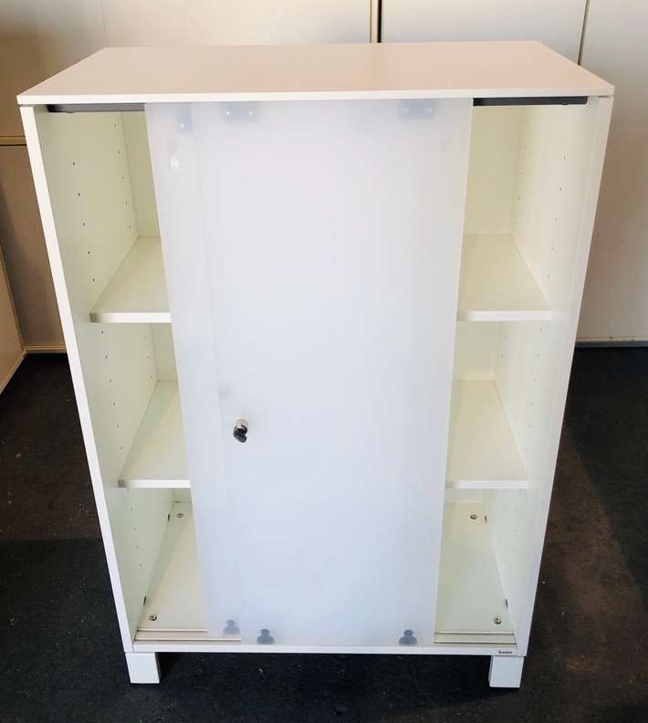 Bene Aktenschrank Weiß, 3 Ordnerhöhe, 80 cm Breit mit Milchglastüren
