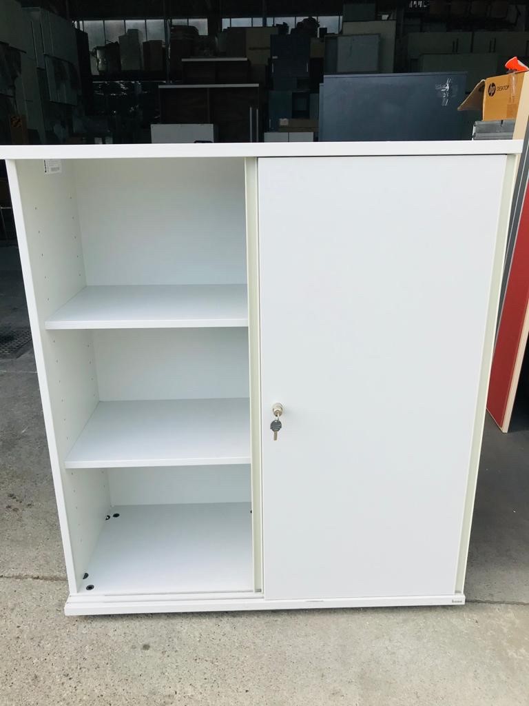 Aktenschrank 3OH weiß 100 cm, Schiebetüren mit schloss / bueromoebel